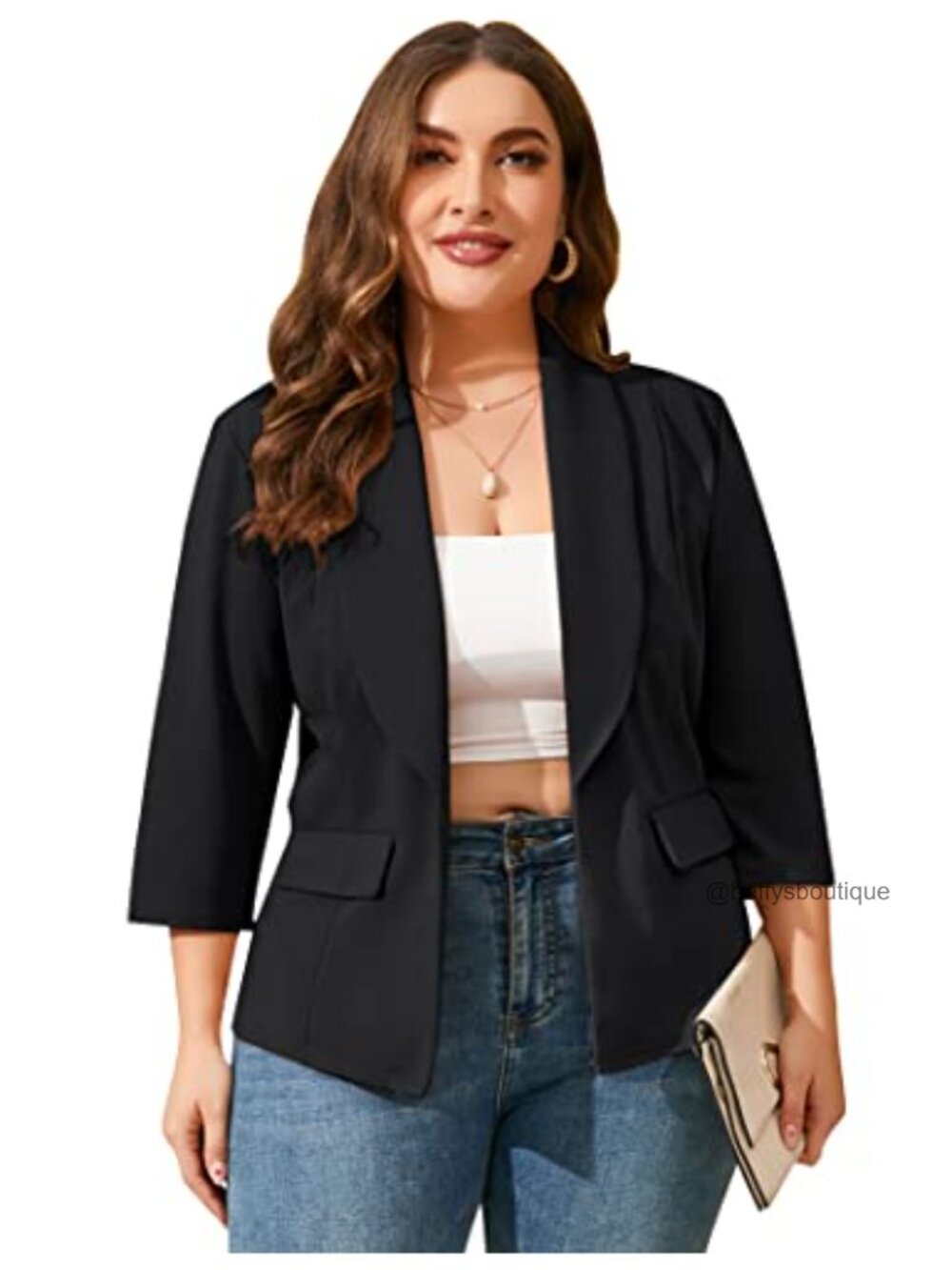 Womens Plus Size Blazer Office Open Front 3/4 Sleeve Cardigan Jacket Work Suit